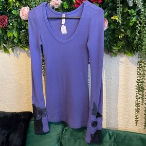 Free People Purple Long-Sleeve Scoop Neck Thermal